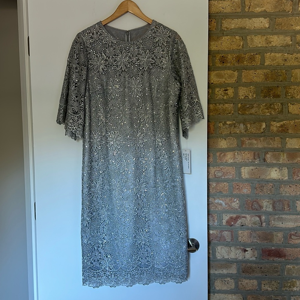 Rickie Freeman For Teri Jon Silver Sequin Dress. Size 14.